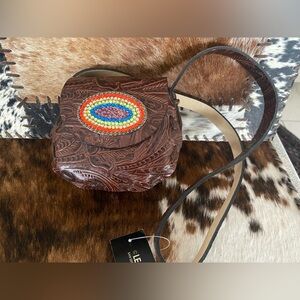 New Vintage LEATHEROCK Childs Rainbow Leather Saddle Bag Cross Body Purse